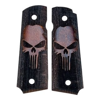 1911 Custom Pistol Grips - Brown Wood Rustic Punisher - JJ