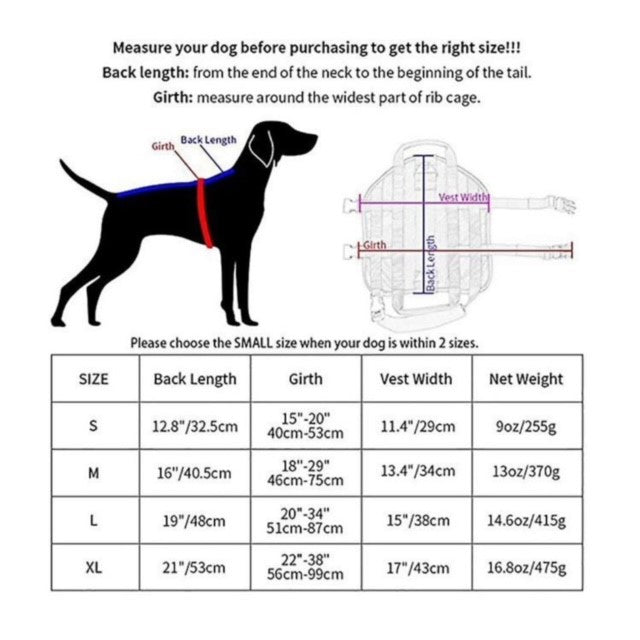 K9 Tactical Dog Vest Sizing Chart