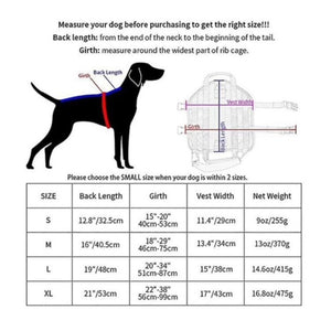 K9 Tactical Dog Vest Sizing Chart