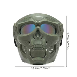Skull Protective Face Mask - Green - Multi-Colour Reflective Lens
