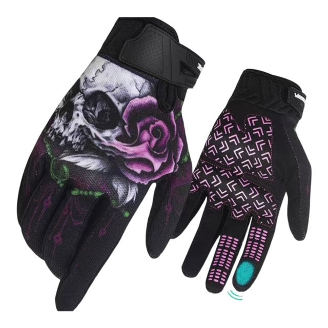 Skull and Rose Full Finger Sports Gloves