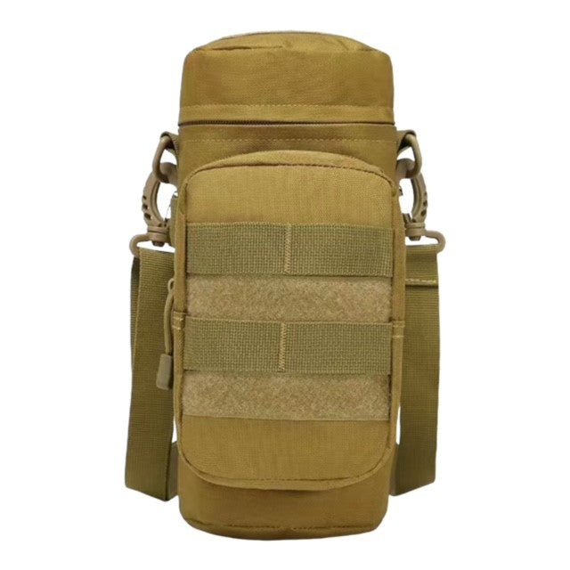 Tactical Water Bottle Holder with Additional Pouch and Shoulder Strap - Mud