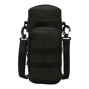 Tactical Water Bottle Holder with Additional Pouch and Shoulder Strap - Black
