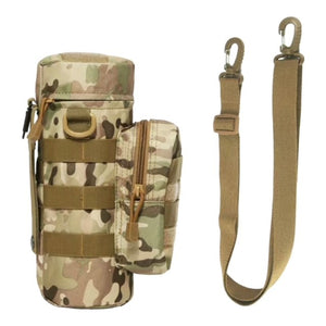 Tactical Water Bottle Holder with Additional Pouch and Shoulder Strap - Multi Cam