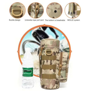 Tactical Water Bottle Holder with Additional Pouch and Shoulder Strap - Multi Cam