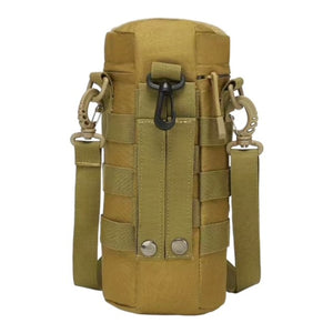 Tactical Water Bottle Holder with Additional Pouch and Shoulder Strap - Mud