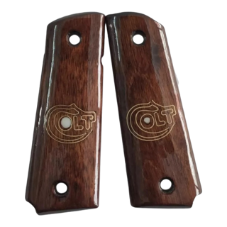 1911 Custom Pistol Grips - Varnished with Colt Logo and Mother of Pearl Inlay - X