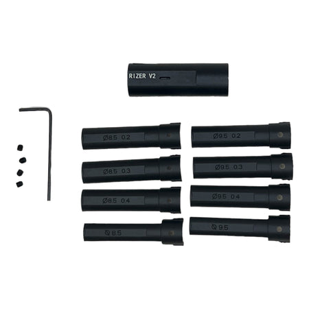 Rizer V2 AT1 Alloy Hopup for gel blaster rifles - For 'on-barrel' use (not for Threaded use) - 2 x sets of tongues to fit on popular sized outer diameter of 8.5mm - 9.5mm inner barrels