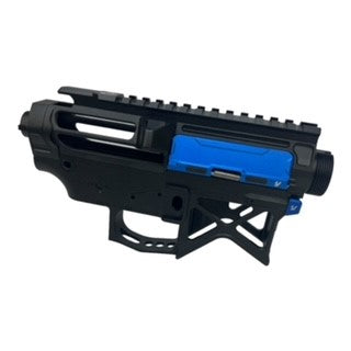 V2 M4 Receiver - M4 BAD556 SI - Battle Arms Development & Strike Industries CNC Upgrade V2 Gel Blaster Receiver - Black with Blue Accents