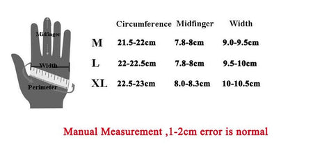 Outdoor Adventure Tactical Full Finger Gloves - Sizing Chart