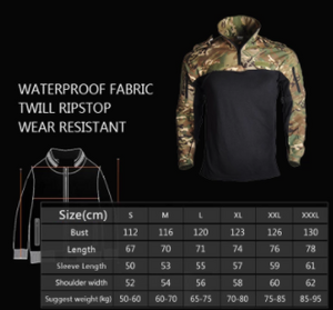 Tactical Shirt - Long Sleeve Military Style - Multi-cam - Sizing Chart