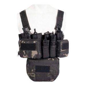 Tactical Chest Rig with Zippered Belly Pouch - Black Multicam