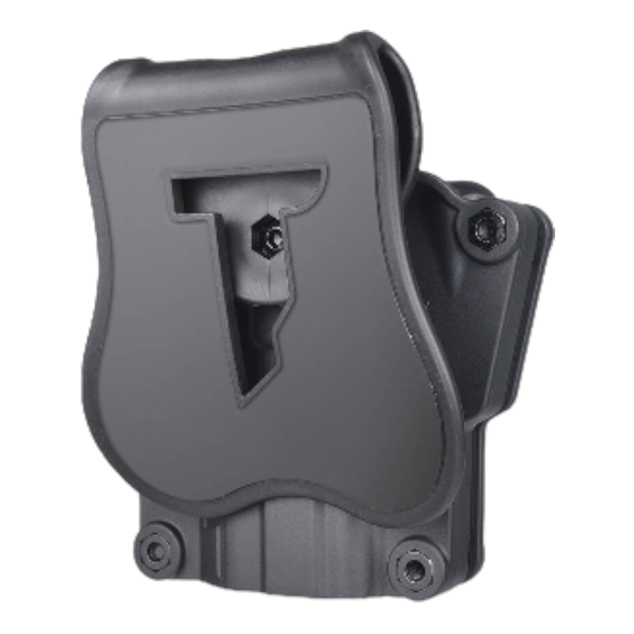 Cytac MegaFit Gen 2 Universal Holster with adjustable 360 degree Belt Paddle Attachment - Right Hand - Black- CY-UHFSG2 - Upgraded design for holstering pistols fitted with a Red Dot holographic Reticle (RMR) sight & accommodates higher iron sights with no snagging